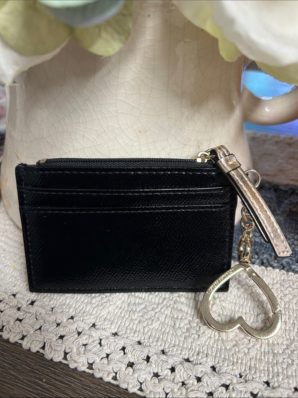 Victoria's Secret Black Card Case Keychain with Gold Accents - Picture 2 of 3